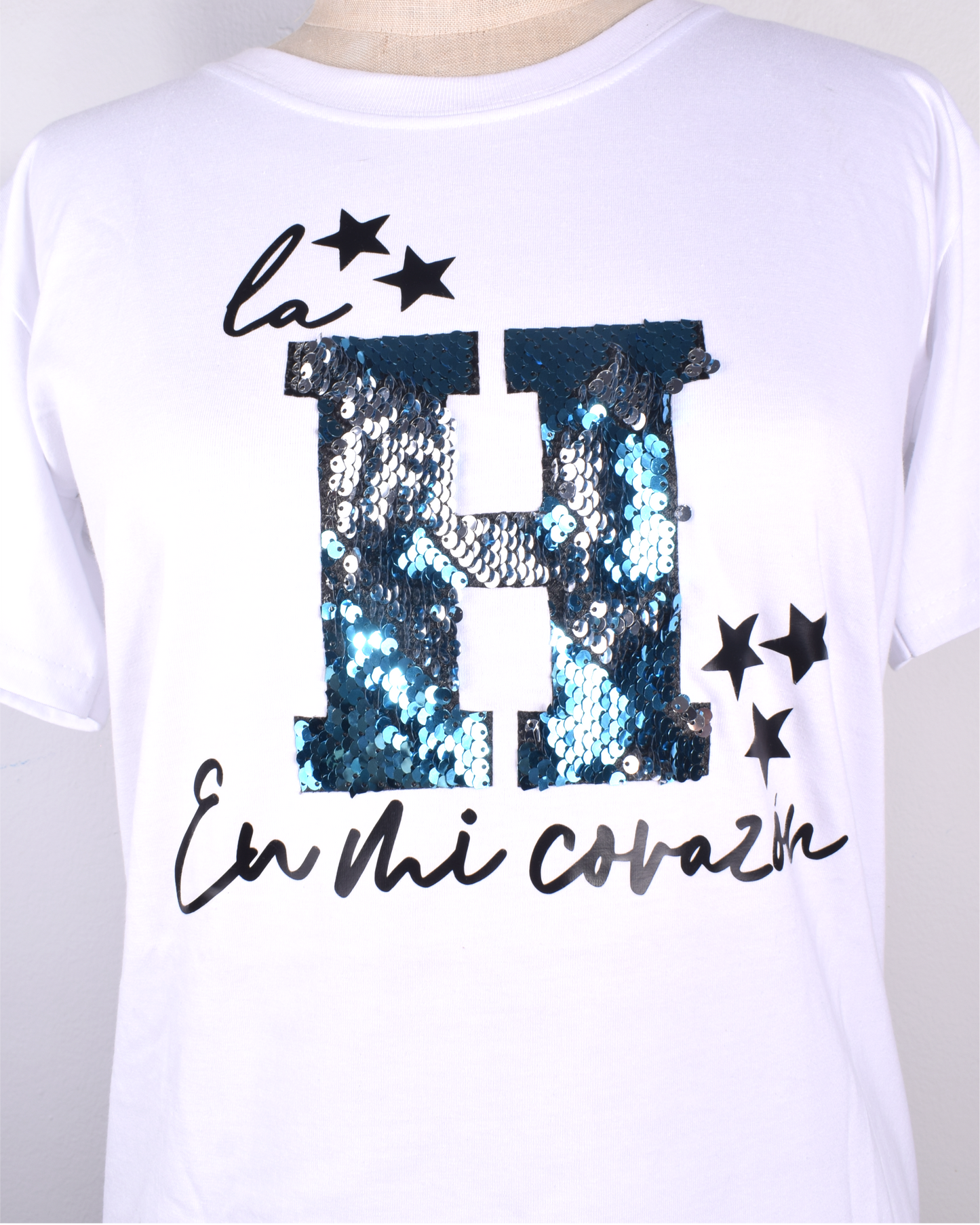 La H en mi Corazón Camiseta Mujer Lentejuela Reversibley