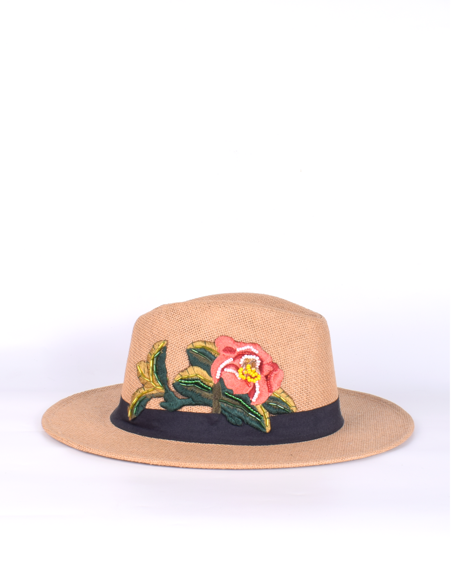 Sombrero Bordado Flores Piedras y Lentejuelas