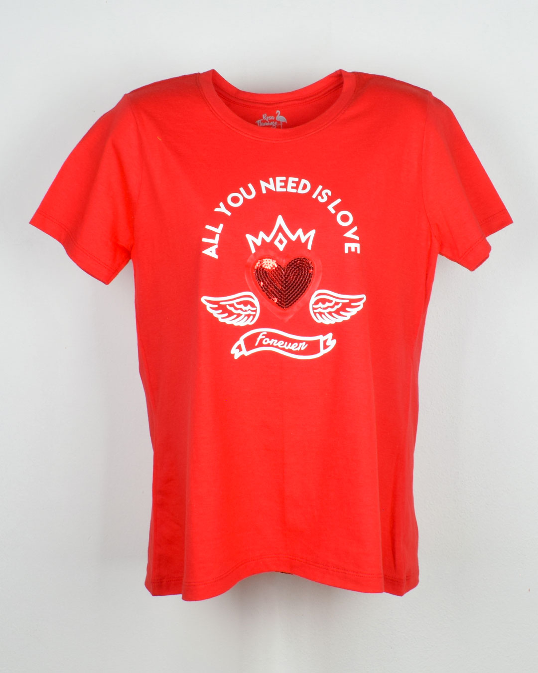 All you need is love camiseta corazón lentejuelas