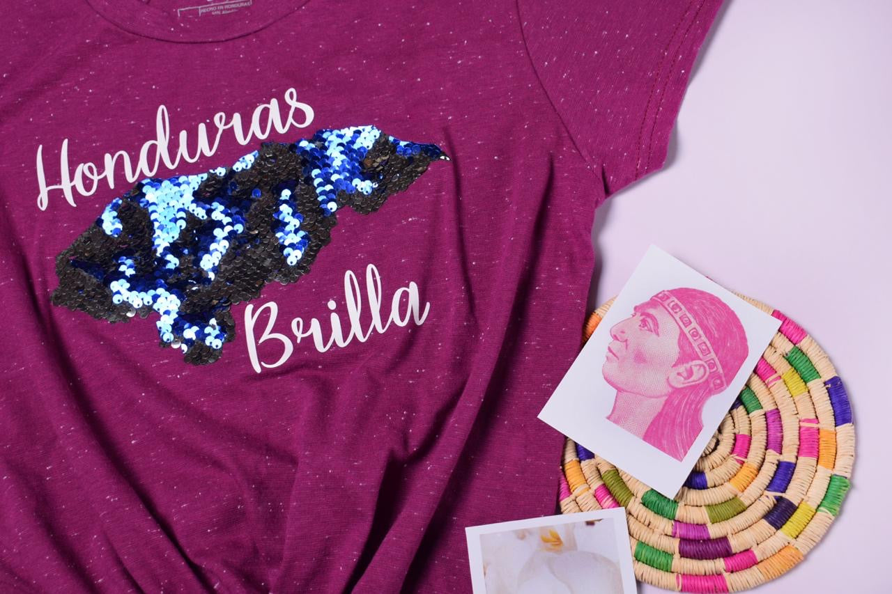 Honduras Brilla Knot Crop Top Mapa lentejuelas
