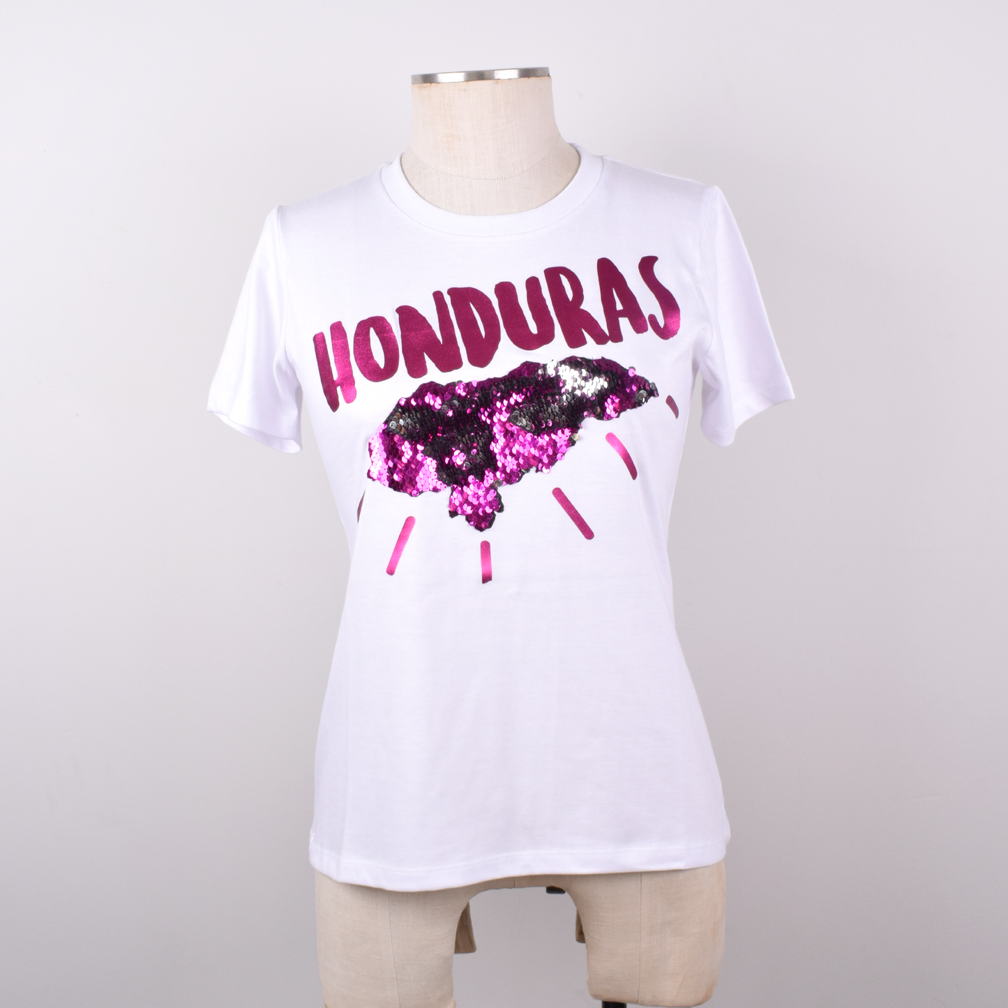 Honduras Pink Mapa Lentejuelas Reversible Camiseta Mujerk