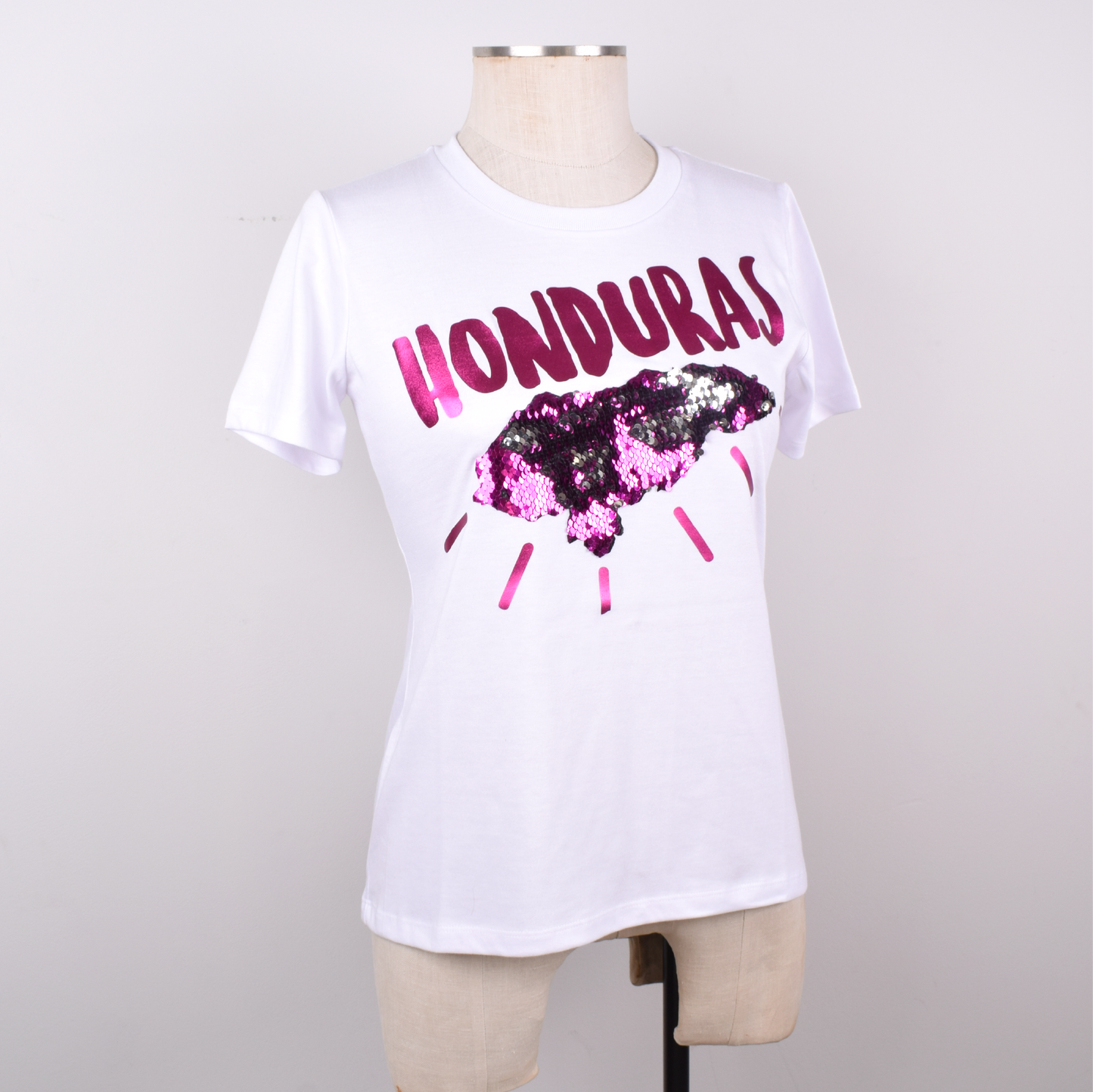 Honduras Pink Mapa Lentejuelas Reversible Camiseta Mujerk