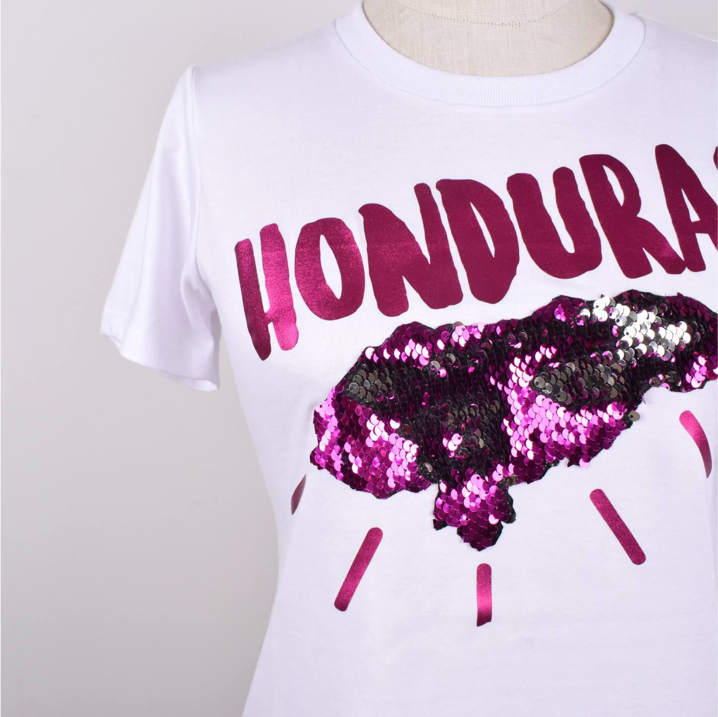 Honduras Pink Mapa Lentejuelas Reversible Camiseta Mujerk