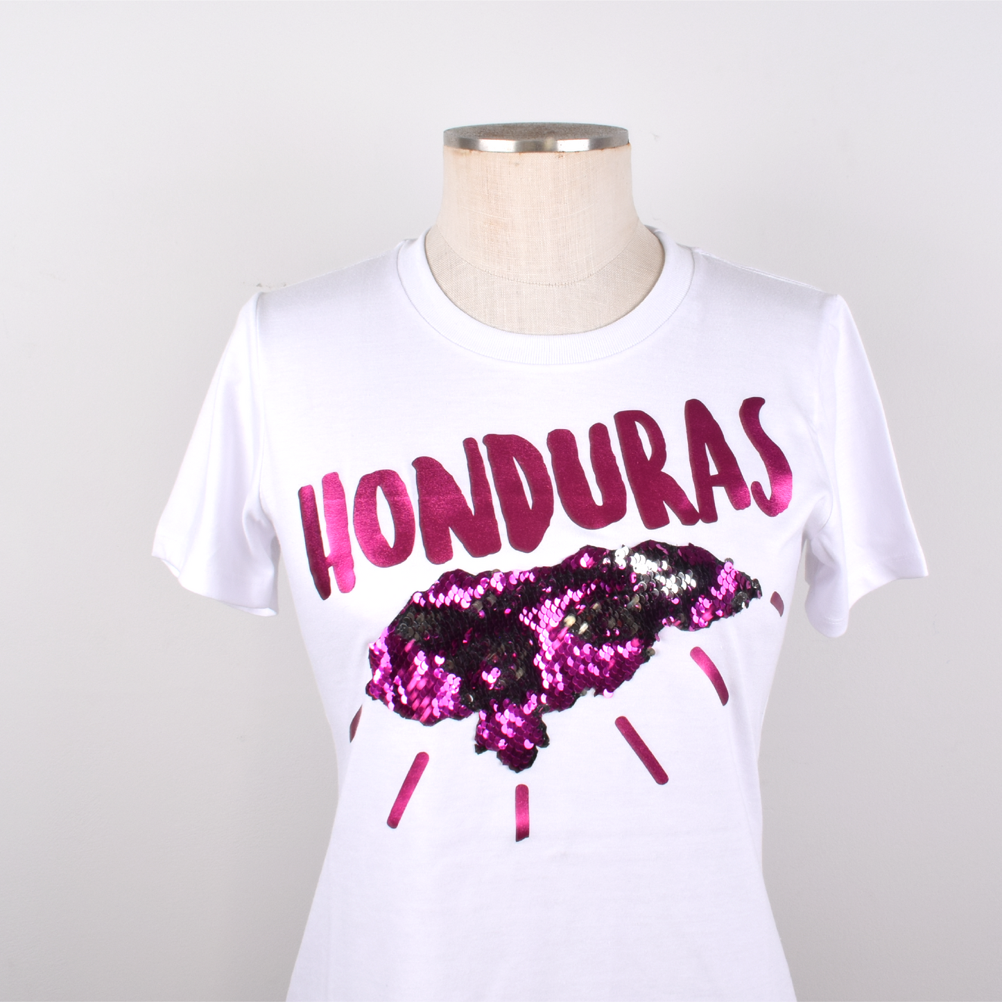 Honduras Pink Mapa Lentejuelas Reversible Camiseta Mujerk
