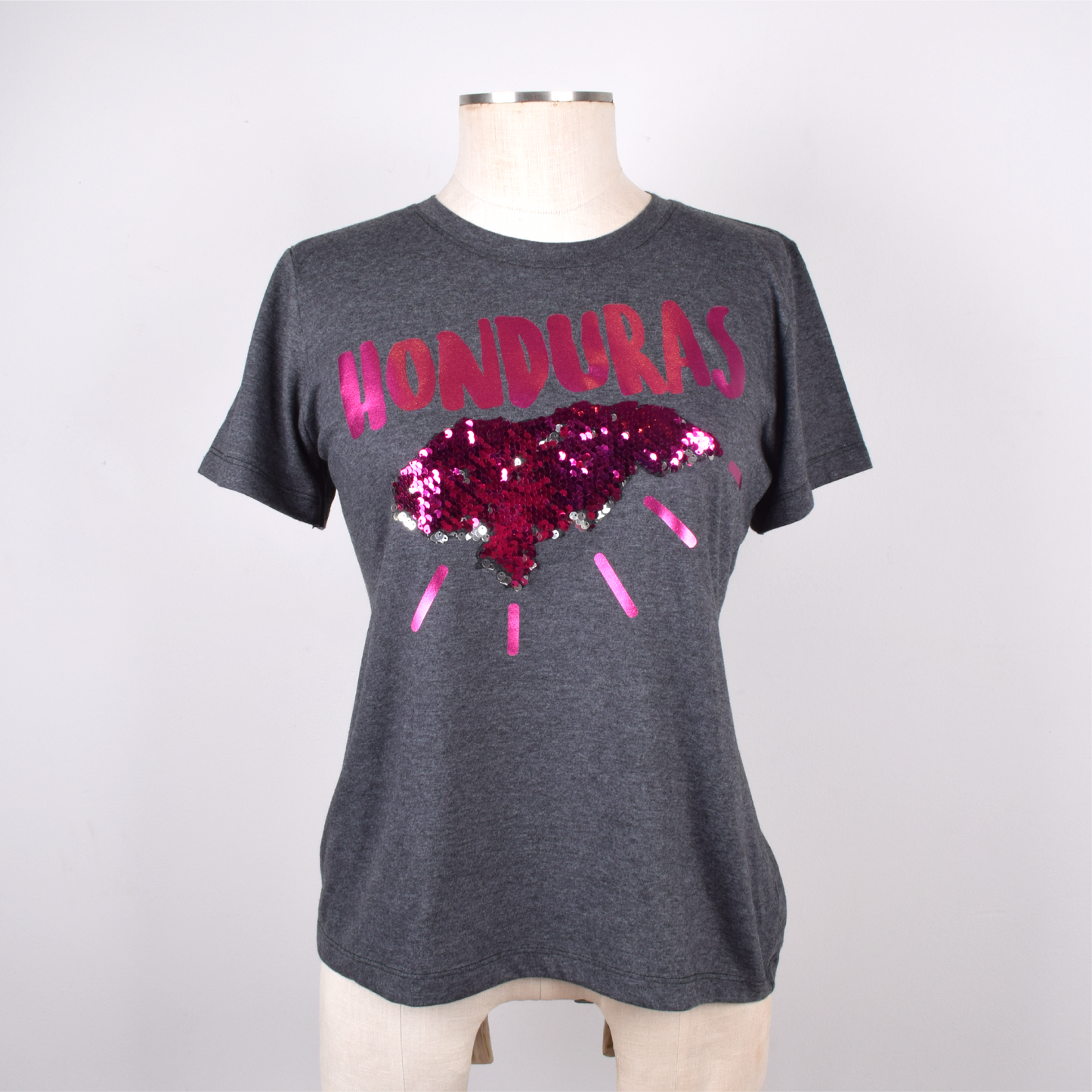 Honduras Pink Mapa Lentejuelas Reversible Camiseta Mujerk