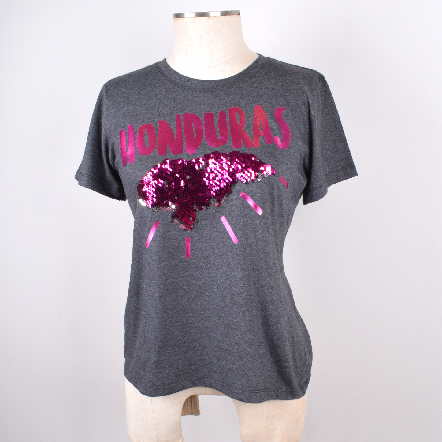 Honduras Pink Mapa Lentejuelas Reversible Camiseta Mujerk