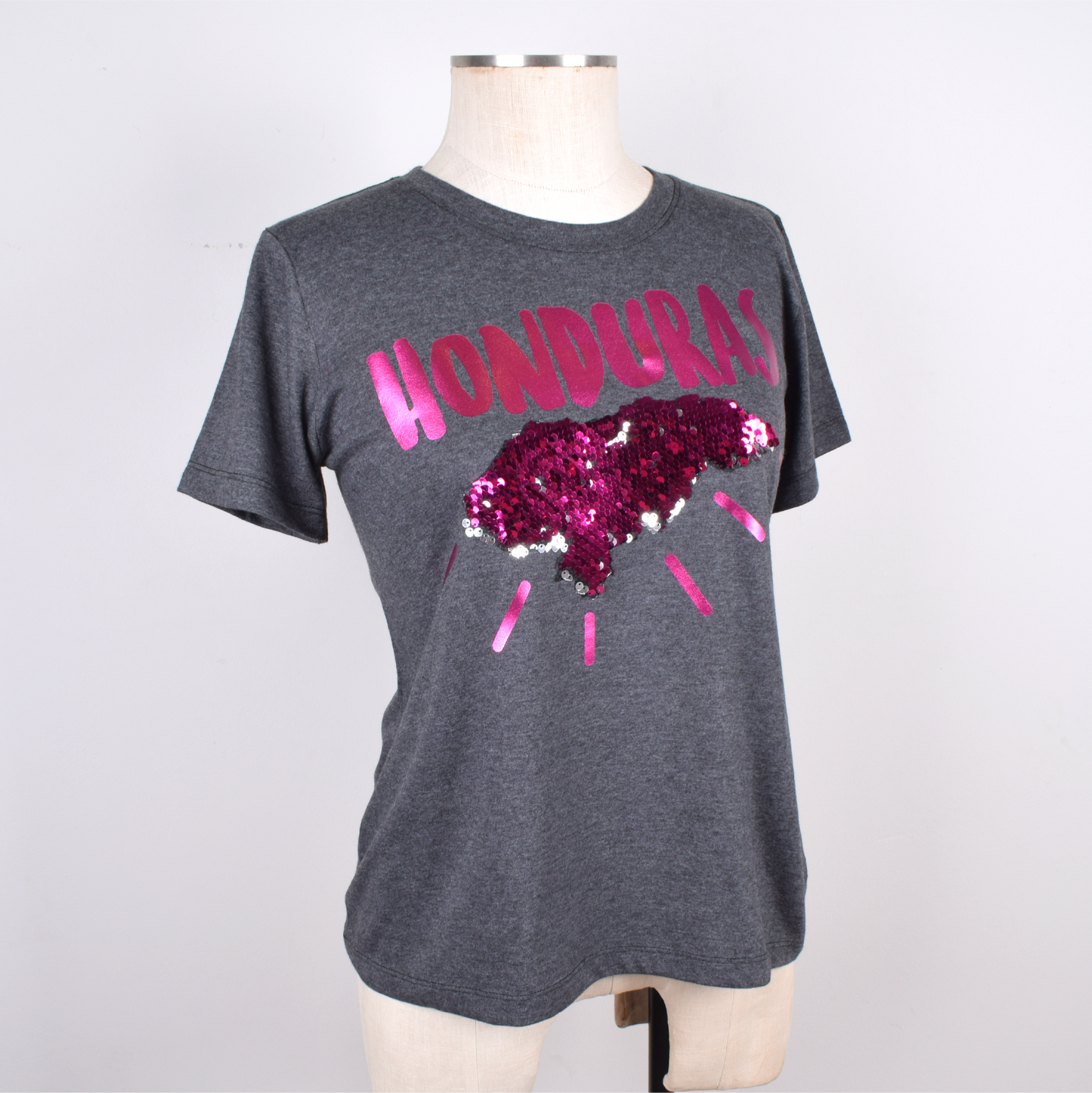 Honduras Pink Mapa Lentejuelas Reversible Camiseta Mujerk