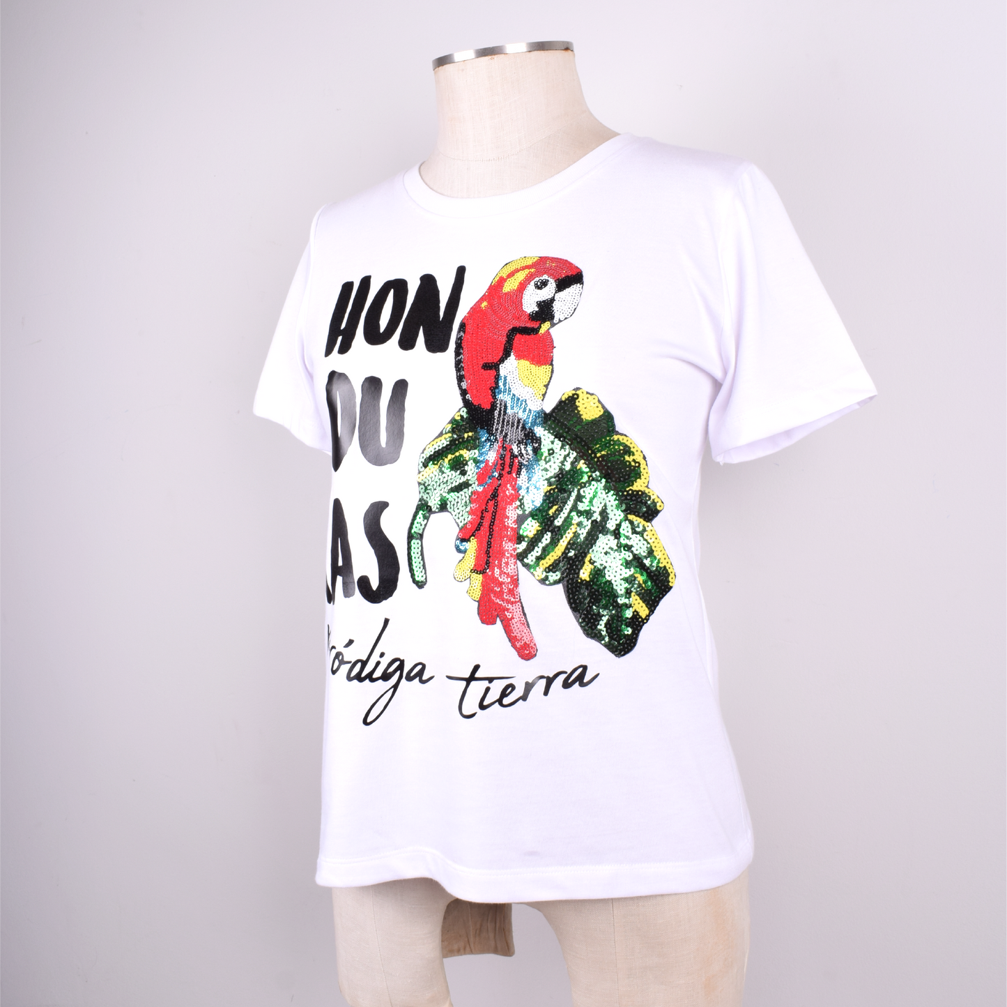 Pródiga Tierra Guacamaya Lentejuelas Camiseta Mujer