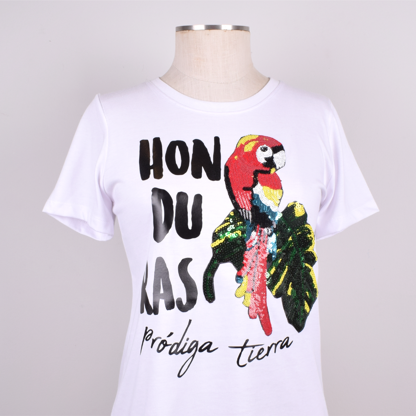 Pródiga Tierra Guacamaya Lentejuelas Camiseta Mujer