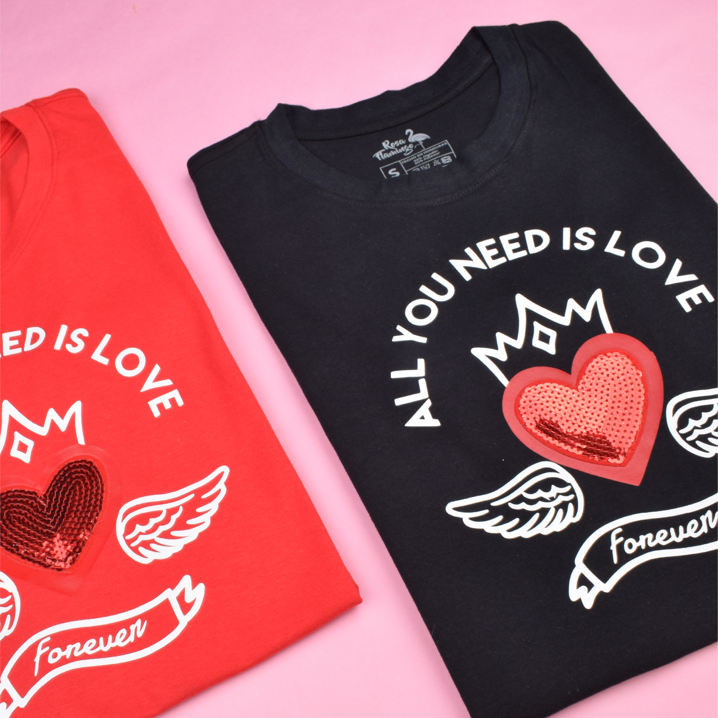 All you need is love camiseta corazón lentejuelas