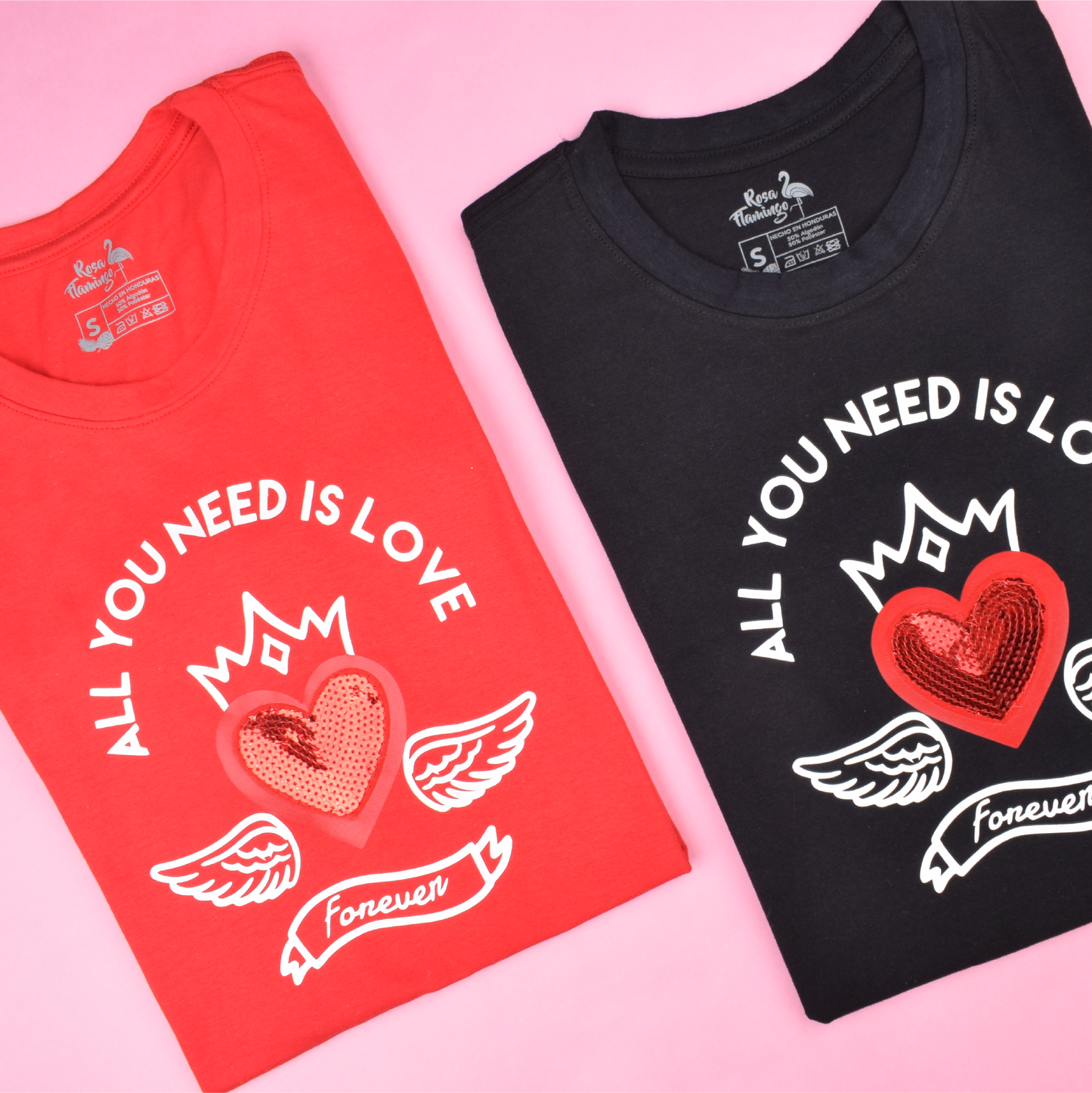 All you need is love camiseta corazón lentejuelas