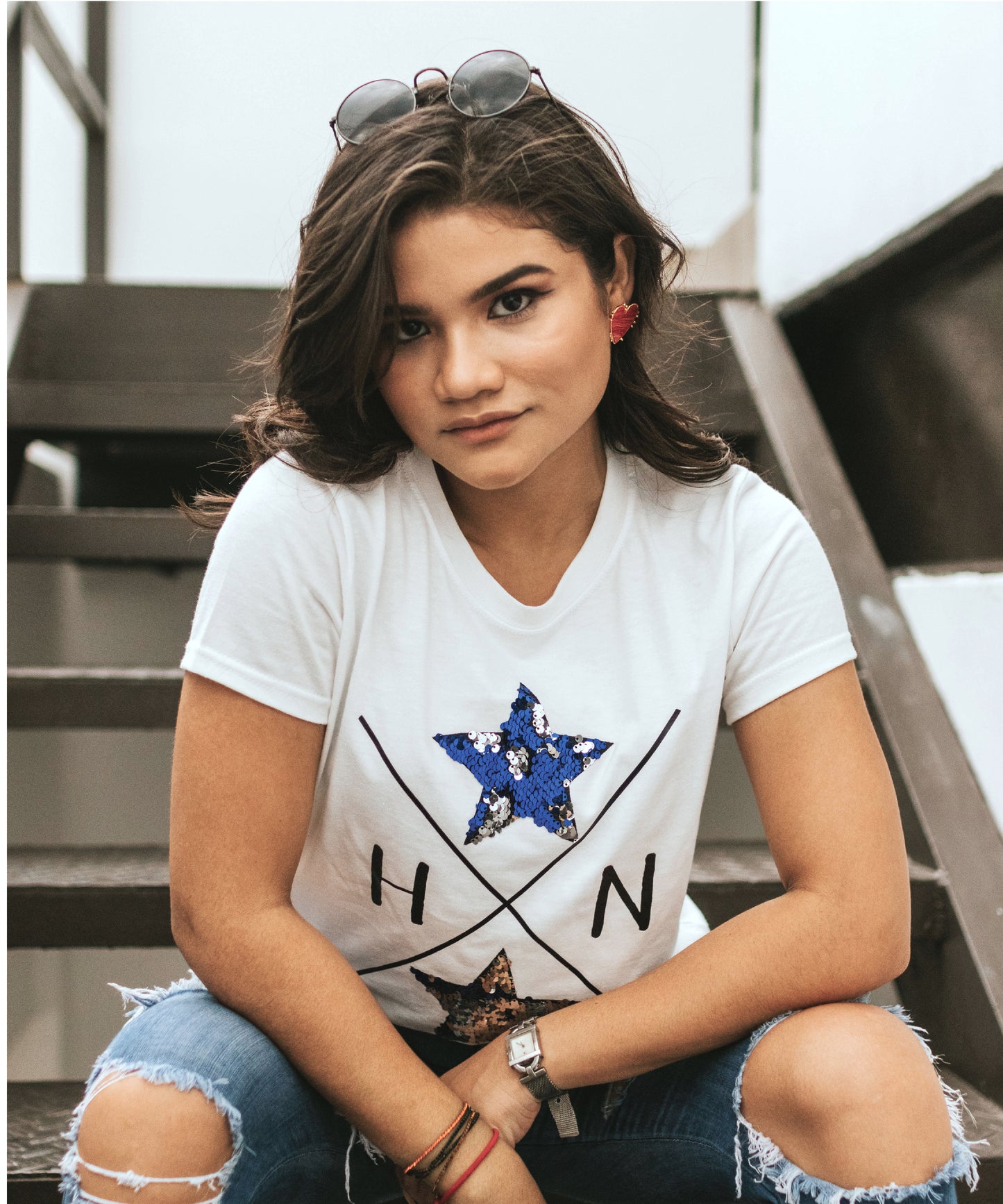 Catracha Estrellas Lentejuelas Camiseta Mujer