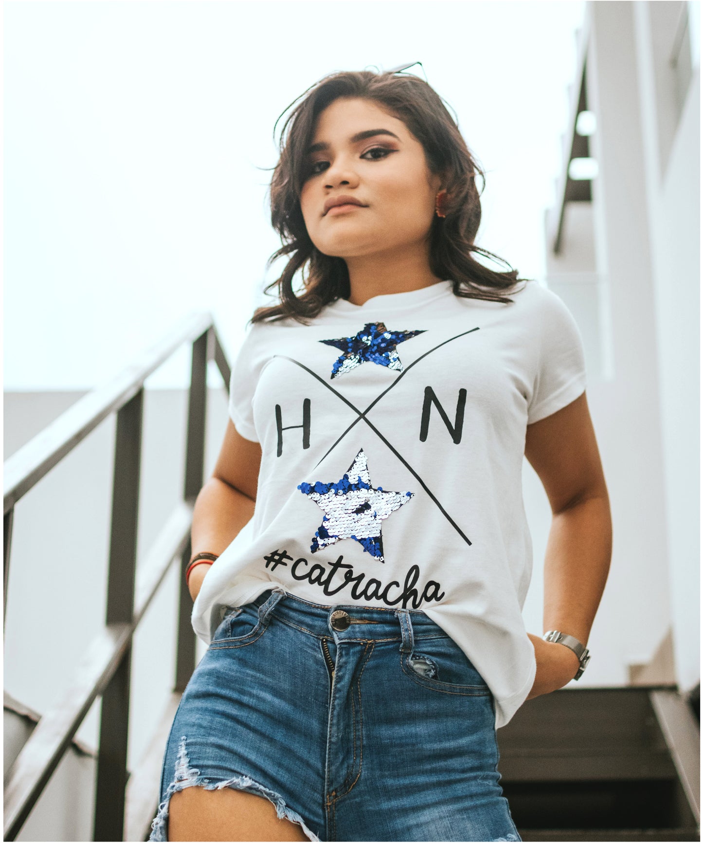 Catracha Estrellas Lentejuelas Camiseta Mujer