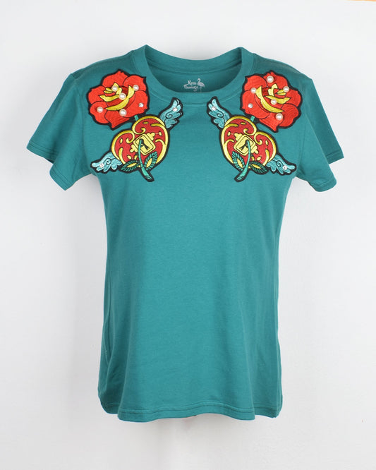 Rosas Perlas Hombro T-Shirt