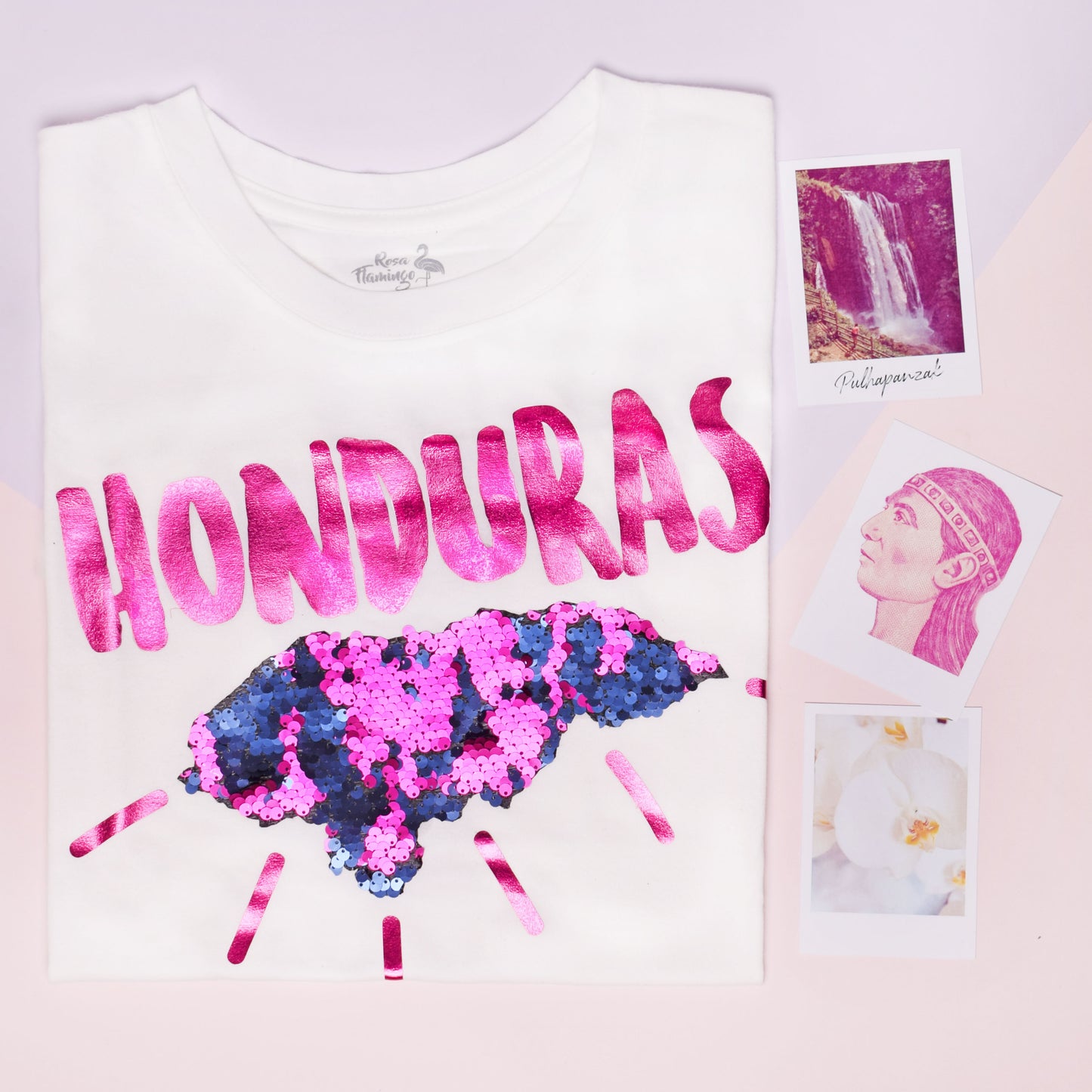 Honduras Pink Mapa Lentejuelas Reversibles Camiseta Niñas