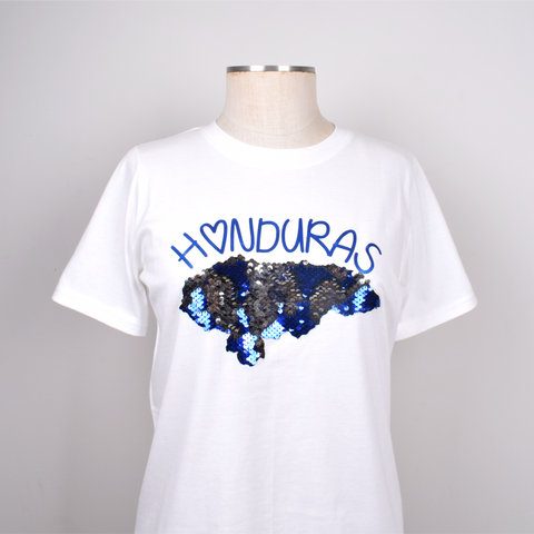 Honduras Corazón Azul Mapa Reversible Camiseta Mujer