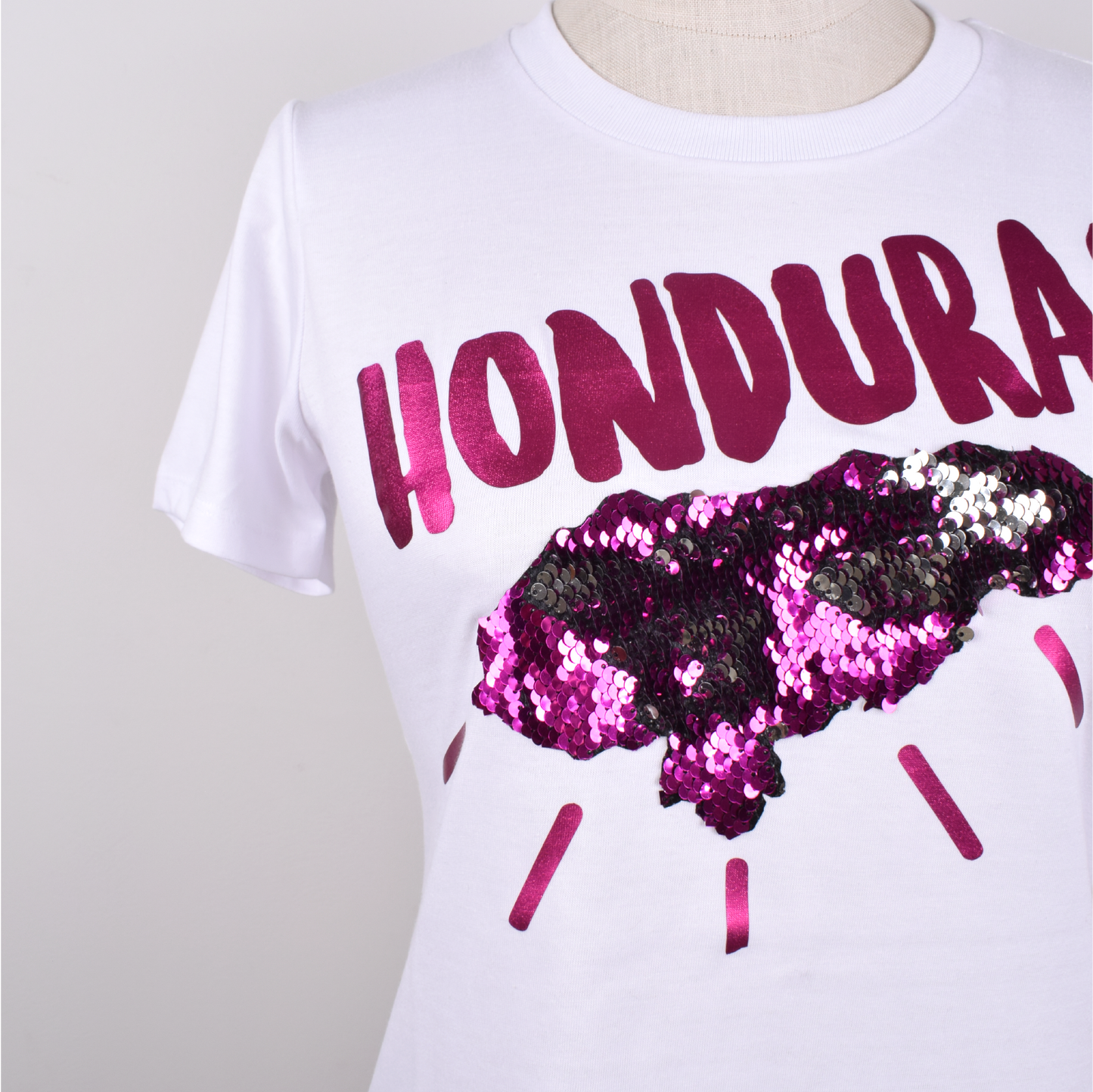 Honduras Pink Mapa Lentejuelas Reversible Camiseta Mujer