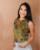 Top Velvet Dorada con Flores