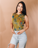Top Velvet Dorada con Flores