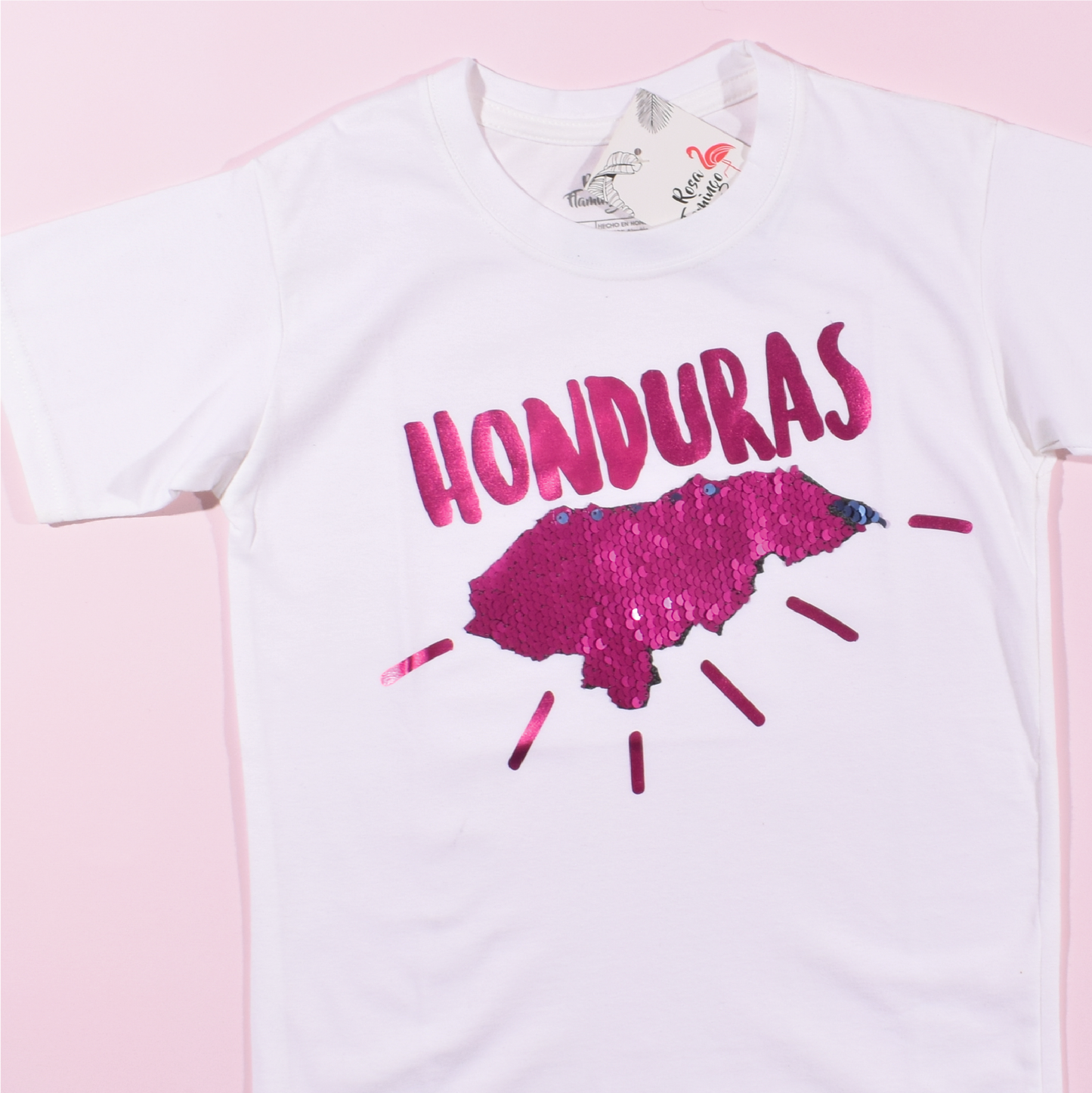 Honduras Pink Mapa Lentejuelas Reversibles Camiseta Niñas