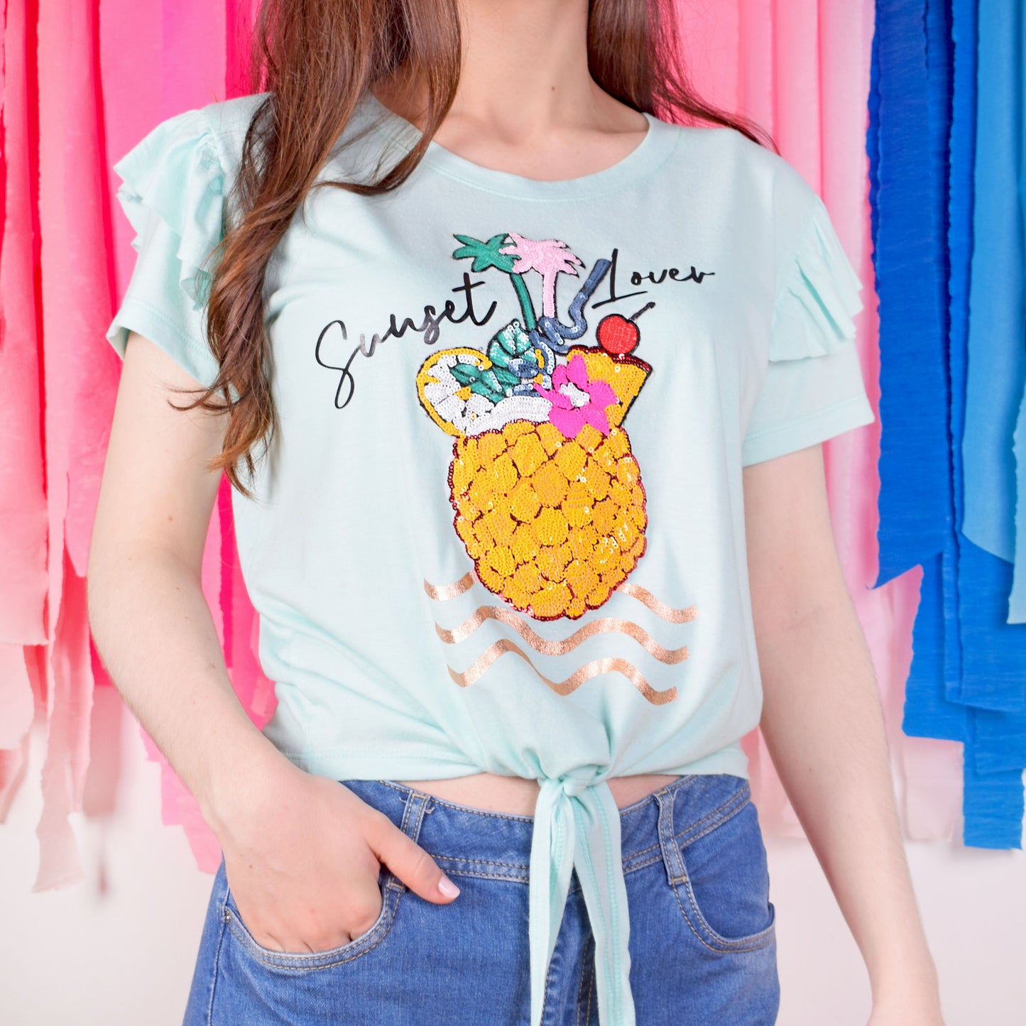 Sunset Lover Pineapple Knot Crop Top