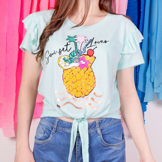 Sunset Lover Pineapple Knot Crop Top