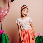 Vestido Gris Flores Anaranjada Con Mesh