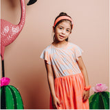 Vestido Gris Flores Anaranjada Con Mesh