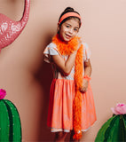 Vestido Gris Flores Anaranjada Con Mesh