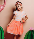 Vestido Gris Flores Anaranjada Con Mesh