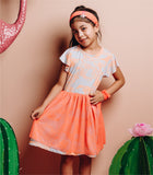 Vestido Gris Flores Anaranjada Con Mesh